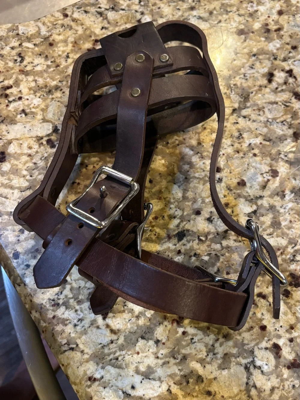 Vintage Heavy Duty Leather Basket Dog Muzzle Large Working K9 Adjustable Unbrand